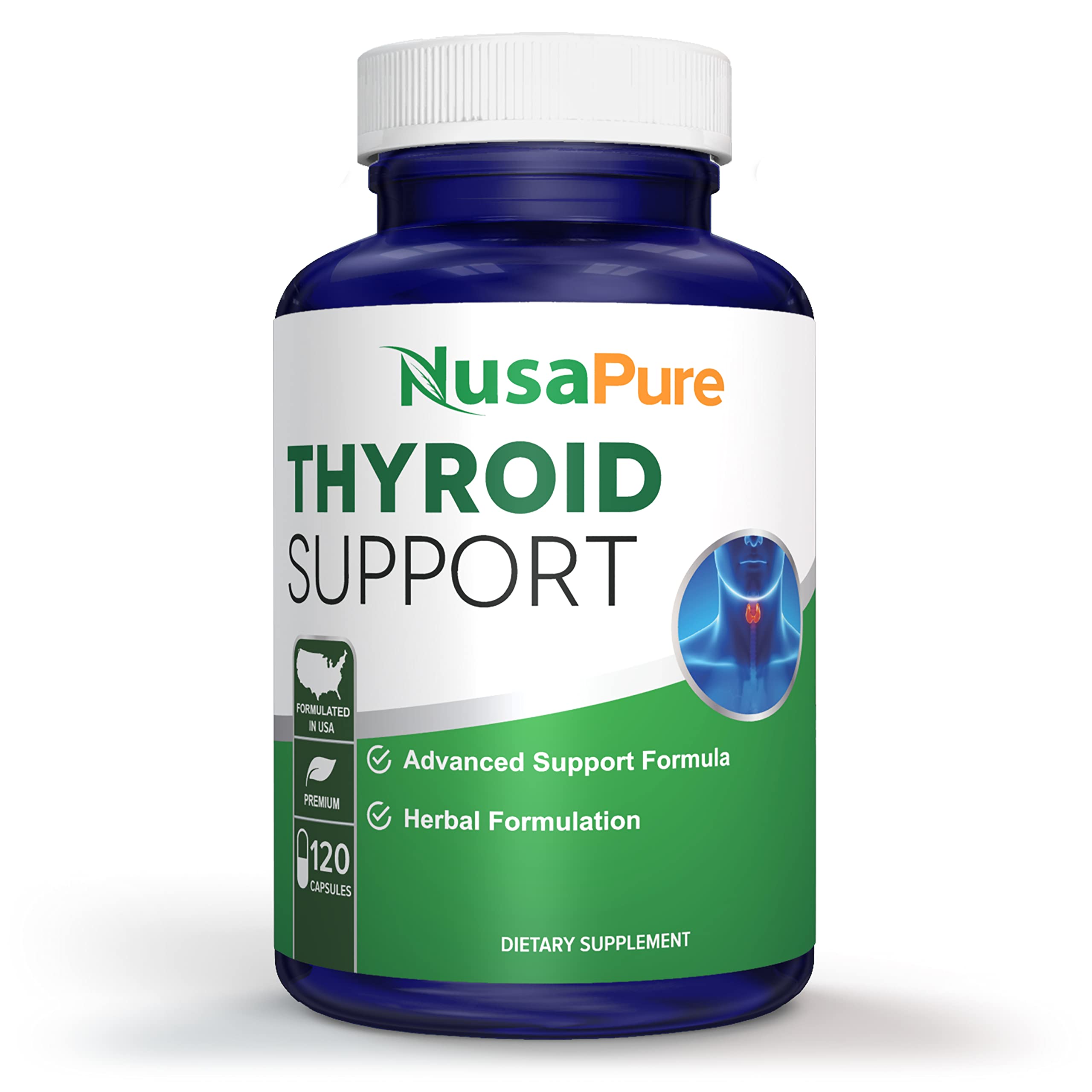 NusaPure Thyroid Support Supplement (Non-GMO) 120 caps, Ashwaganda, Iodine, Zinc, kelp, Vitamin B12, L-Tyrosine, Selenium, Copper