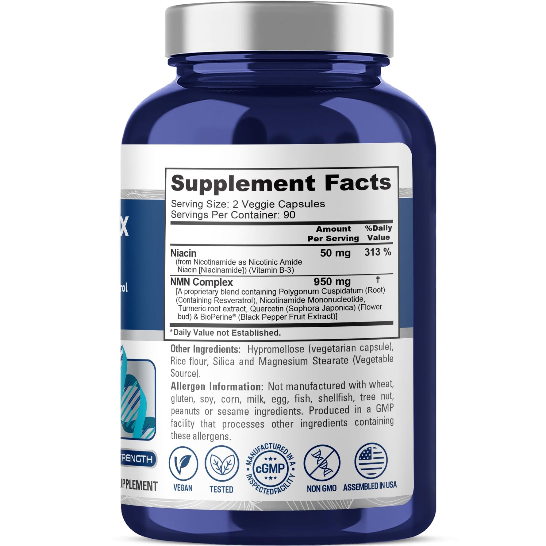 NusaPure NMN Complex 1,000 mg per Serving with Resveratrol, Turmeric Root, Quercetin & BioPerine, 180 Vegan Capsules (90 Servings) – Non-GMO, Vegan, Lab Tested, Made in cGMP Facility