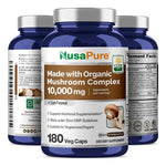 NusaPure Organic Mushroom Complex 450mg per Capsule, 180 Veggie Caps, Non-GMO, Enoki, Turkey Tail, Reishi, Chaga, Maitake