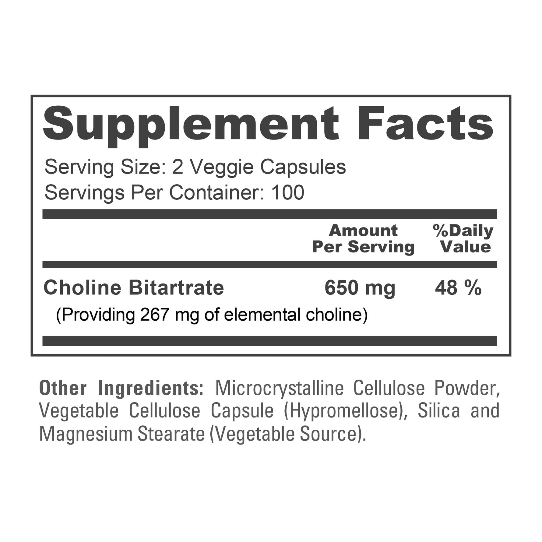 NusaPure Choline Bitartrate - Suitable for Vegetarian/Vegan, Non - GMO - 650 mg 200 Capsules