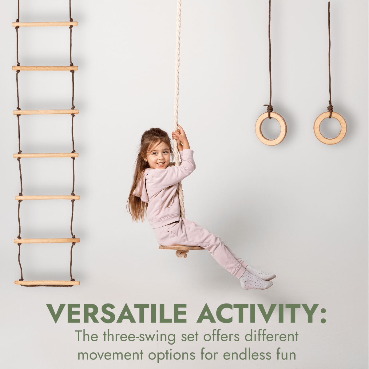 3in1 Swing & Climbing Set: Rope Ladder, Gym Rings & Disc Swing