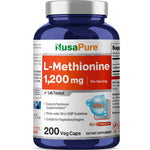 NusaPure L Methionine 1200mg | 200 Capsules | Non-GMO | Vegan Supplement