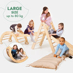 5in1 Montessori Climbing Set: Triangle Ladder + Arch/Rocker + Slide Board/Ramp + Netting rope + Cushion