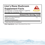 Organic Lion's Mane Mushroom Powder, 2 Grams per scoop