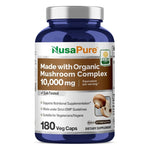 NusaPure Organic Mushroom Complex 450mg per Capsule, 180 Veggie Caps, Non-GMO, Enoki, Turkey Tail, Reishi, Chaga, Maitake