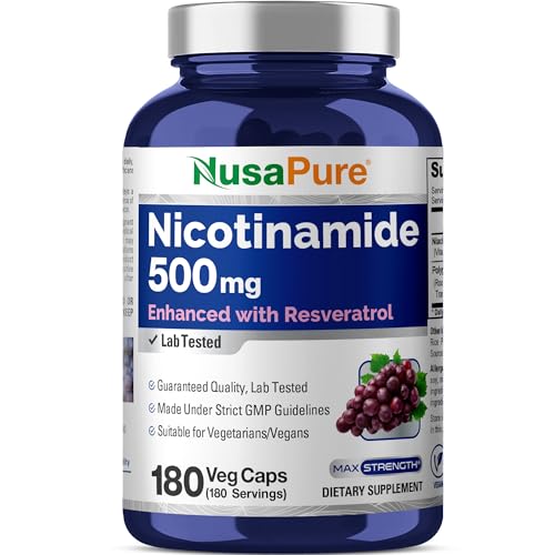 NusaPure Nicotinamide with Resveratrol (Vitamin B-3) 500 mg - 180 Vegetarian Caps (Non-GMO & Vegan)