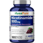 NusaPure Nicotinamide with Resveratrol (Vitamin B-3) 500 mg - 180 Vegetarian Caps (Non-GMO & Vegan)