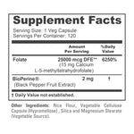 NusaPure L Methylfolate 15mg, 120 Veggie Capsules, Bioperine & Vegan
