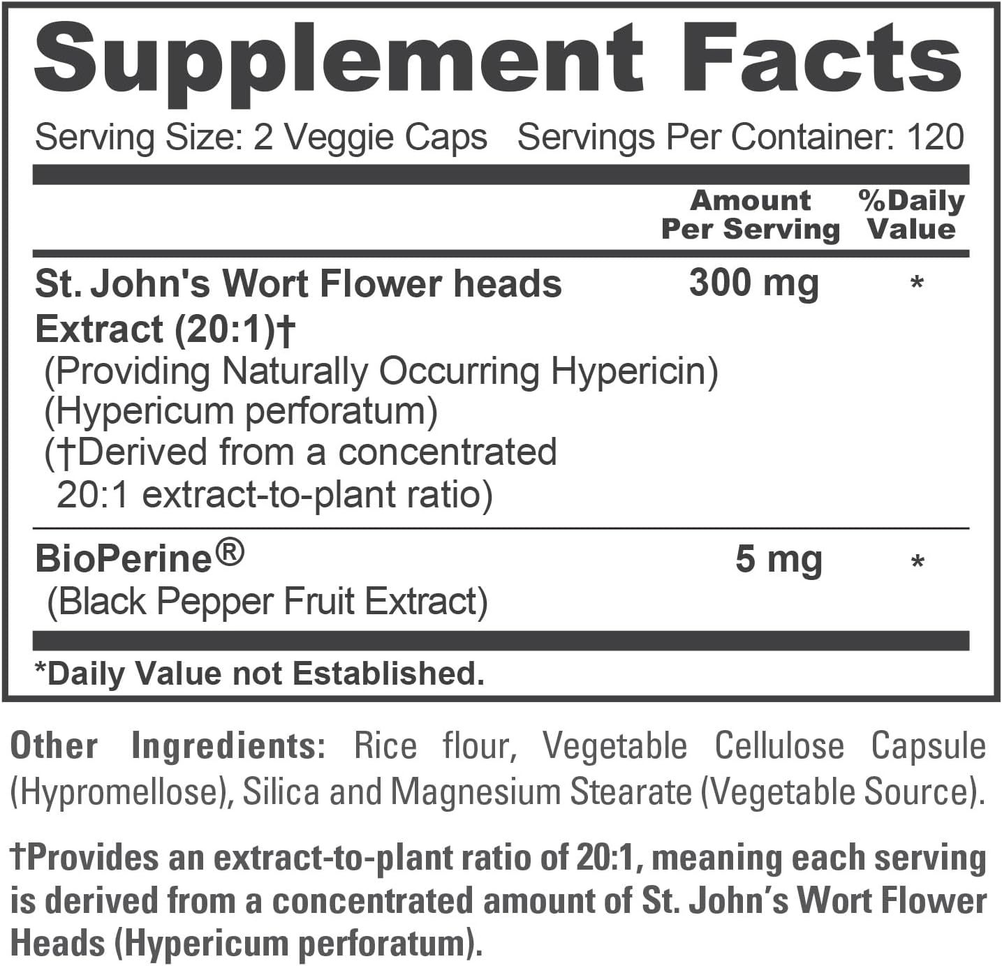 NusaPure St. John's Wort 20:1 Extract, 300 mg 240 Veggie Capsules (Vegetarian, Non-GMO & Vegan) Bioperine