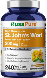 NusaPure St. John's Wort 20:1 Extract, 300 mg 240 Veggie Capsules (Vegetarian, Non-GMO & Vegan) Bioperine