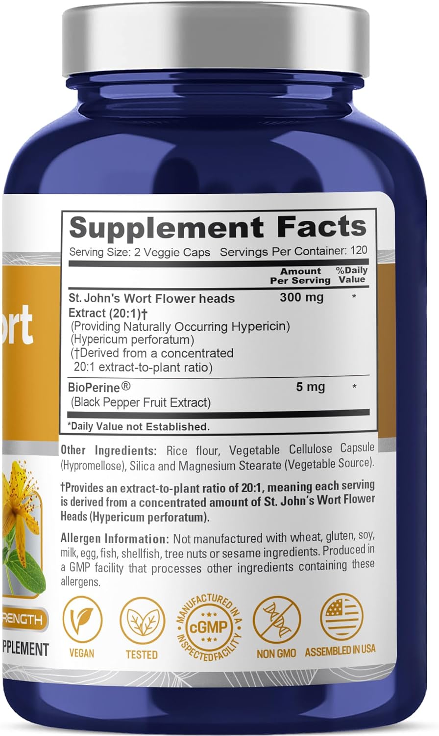 NusaPure St. John's Wort 20:1 Extract, 300 mg 240 Veggie Capsules (Vegetarian, Non-GMO & Vegan) Bioperine