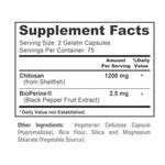 NusaPure Chitosan 1200mg 150 Caps (Non-GMO & Soyfree) with Bioperine