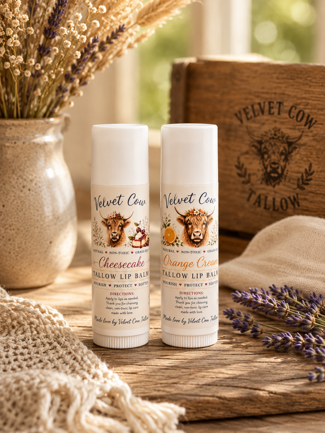 Grass Fed Tallow Lip Balm, Natural Lip Moisturizer, Organic Hydrating Chapstick, Non-Toxic Lip Care