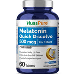 NusaPure Melatonin Quick Dissolve 500 mcg Per 60 Tablets Dietary Supplement Vegan, Non-GMO