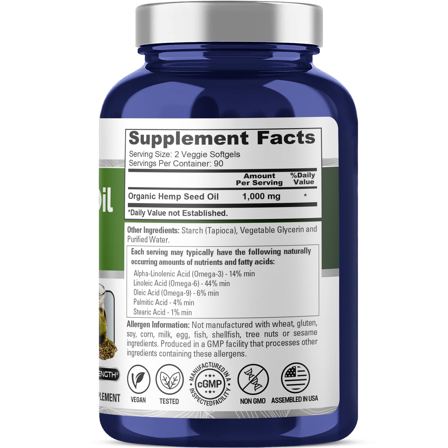 NusaPure Hemp Oil Capsules, 1,000mg Per Serving, 180 Veggie Softgels, Non-GMO, Vegan