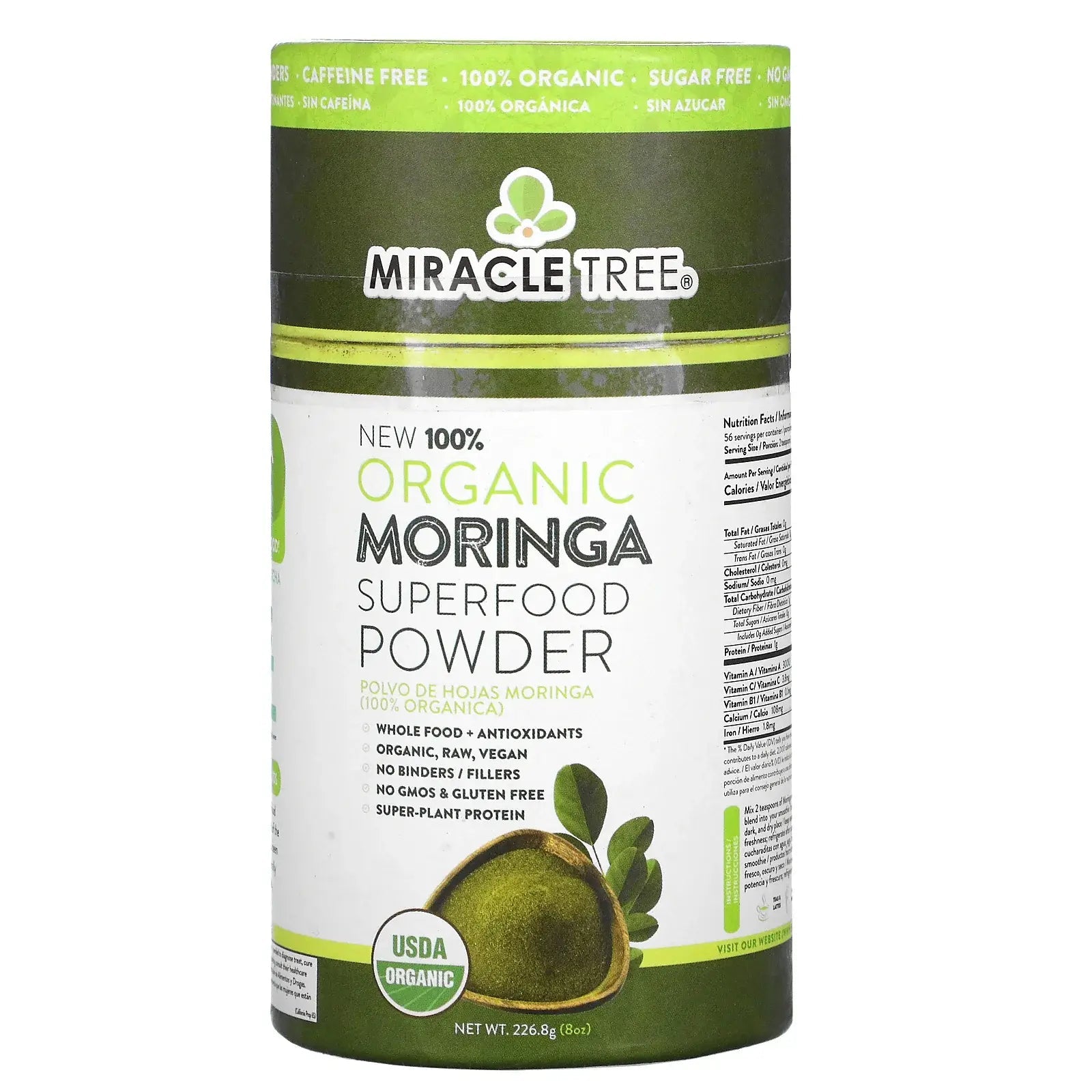 Organic Moringa Powder - 8oz Canister (0.5 lbs)