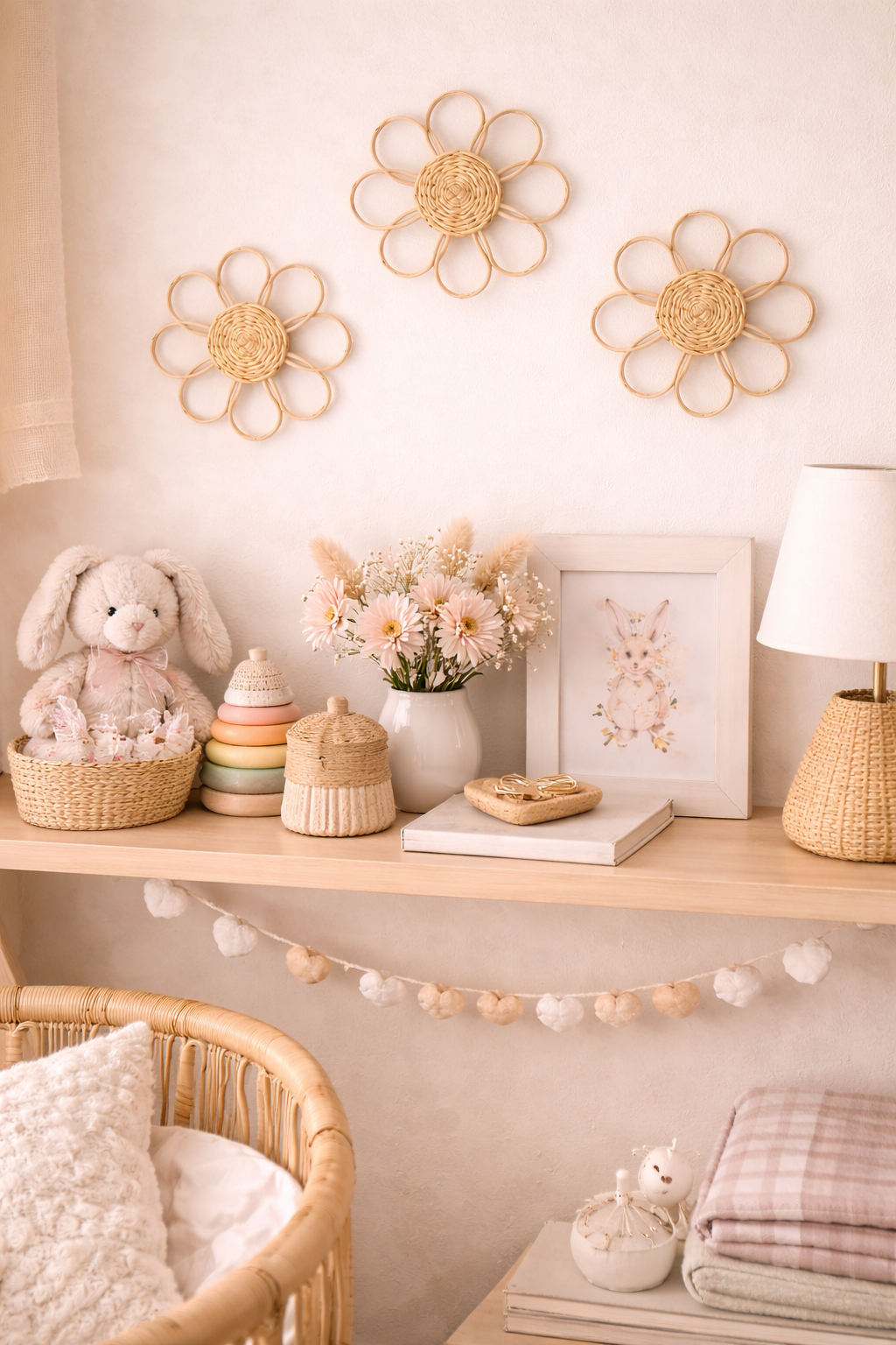 Sweet Bloom Rattan Flower Wall Art – Cute Boho Nursery & Girls Room Decor