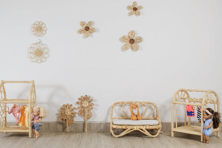 Rattan Daisy Wall Decor | Boho Nursery Wall Art | Kids Room Flower Wall Hanging | Handmade Natural