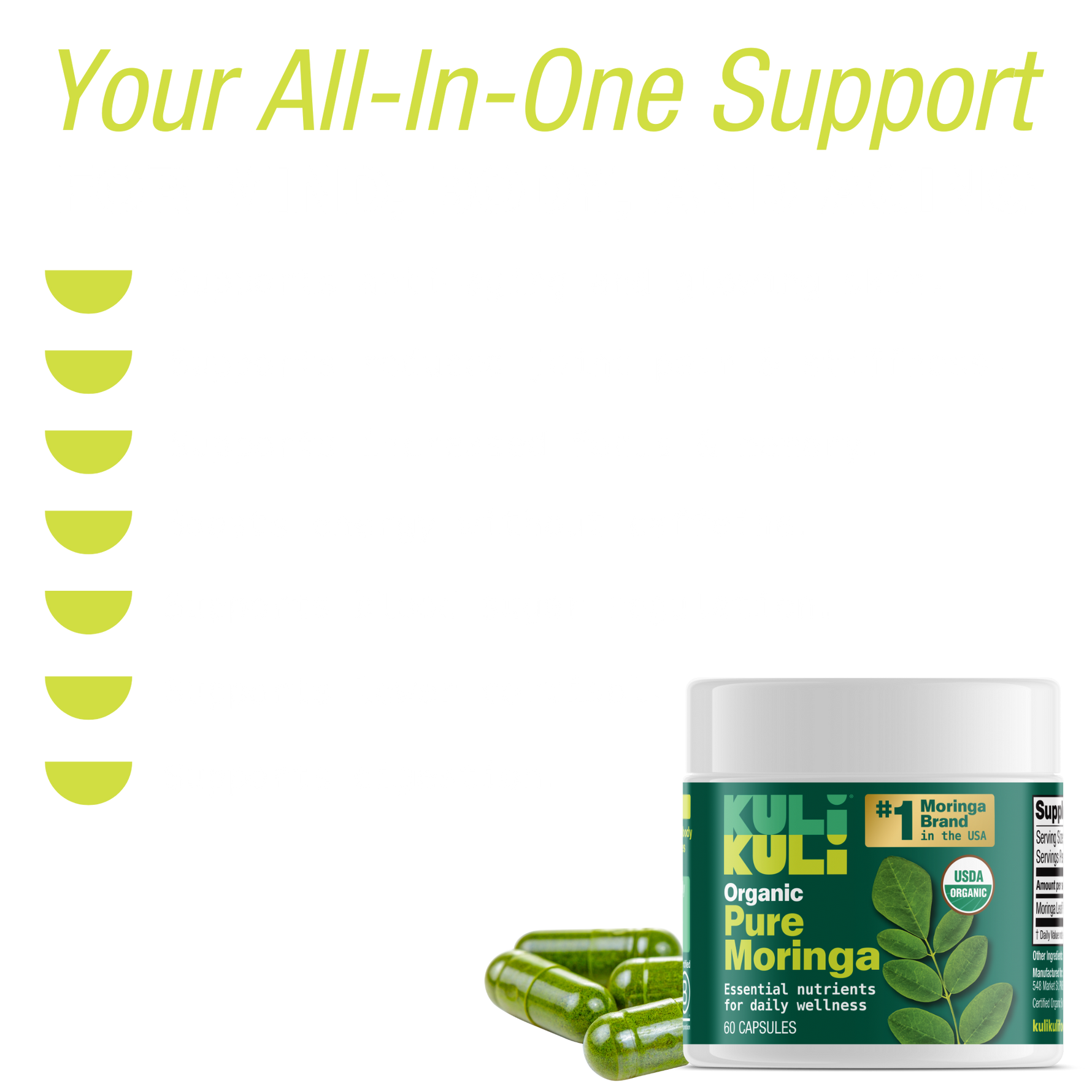 Organic Pure Moringa Powder Capsules (60-Count)