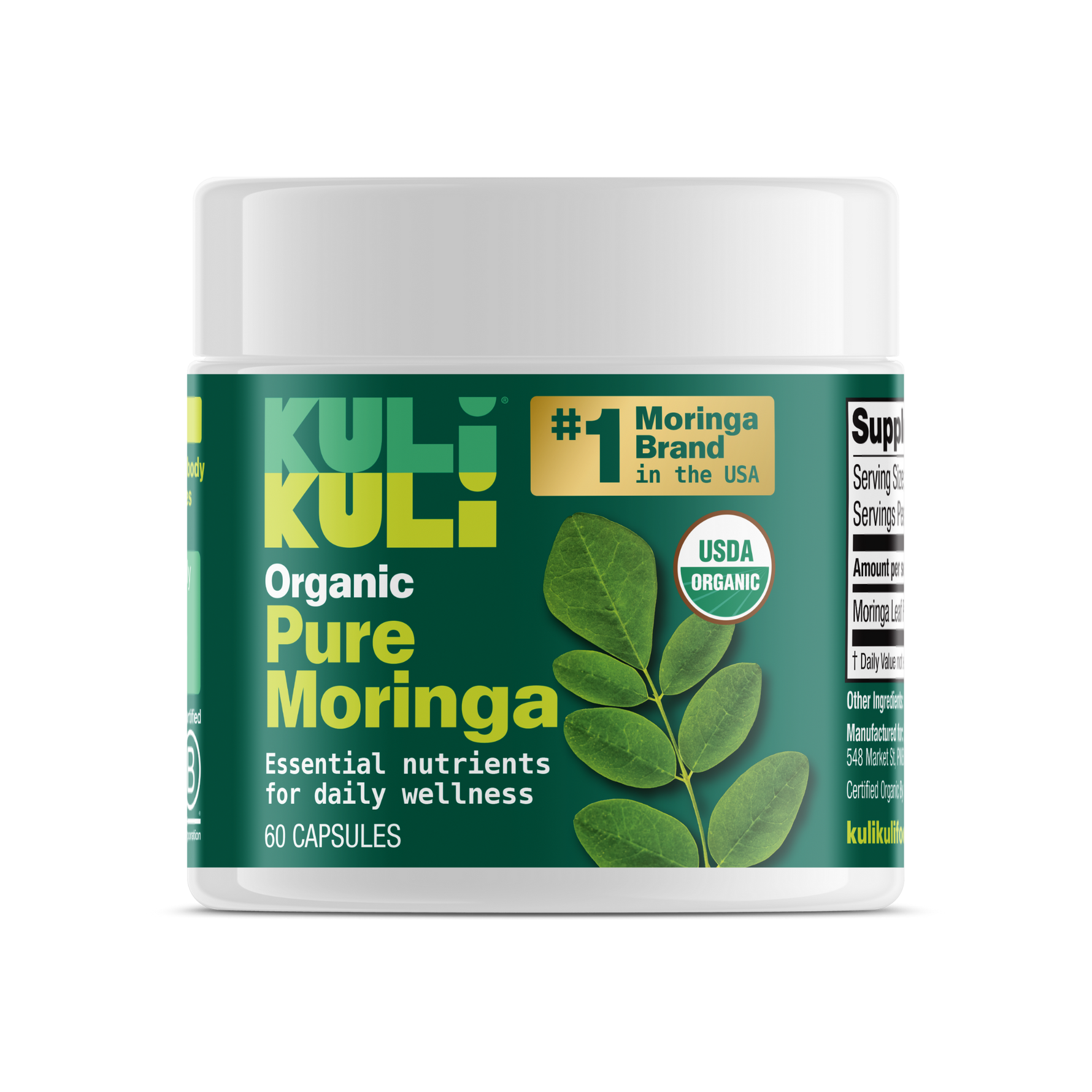 Organic Pure Moringa Powder Capsules (60-Count)