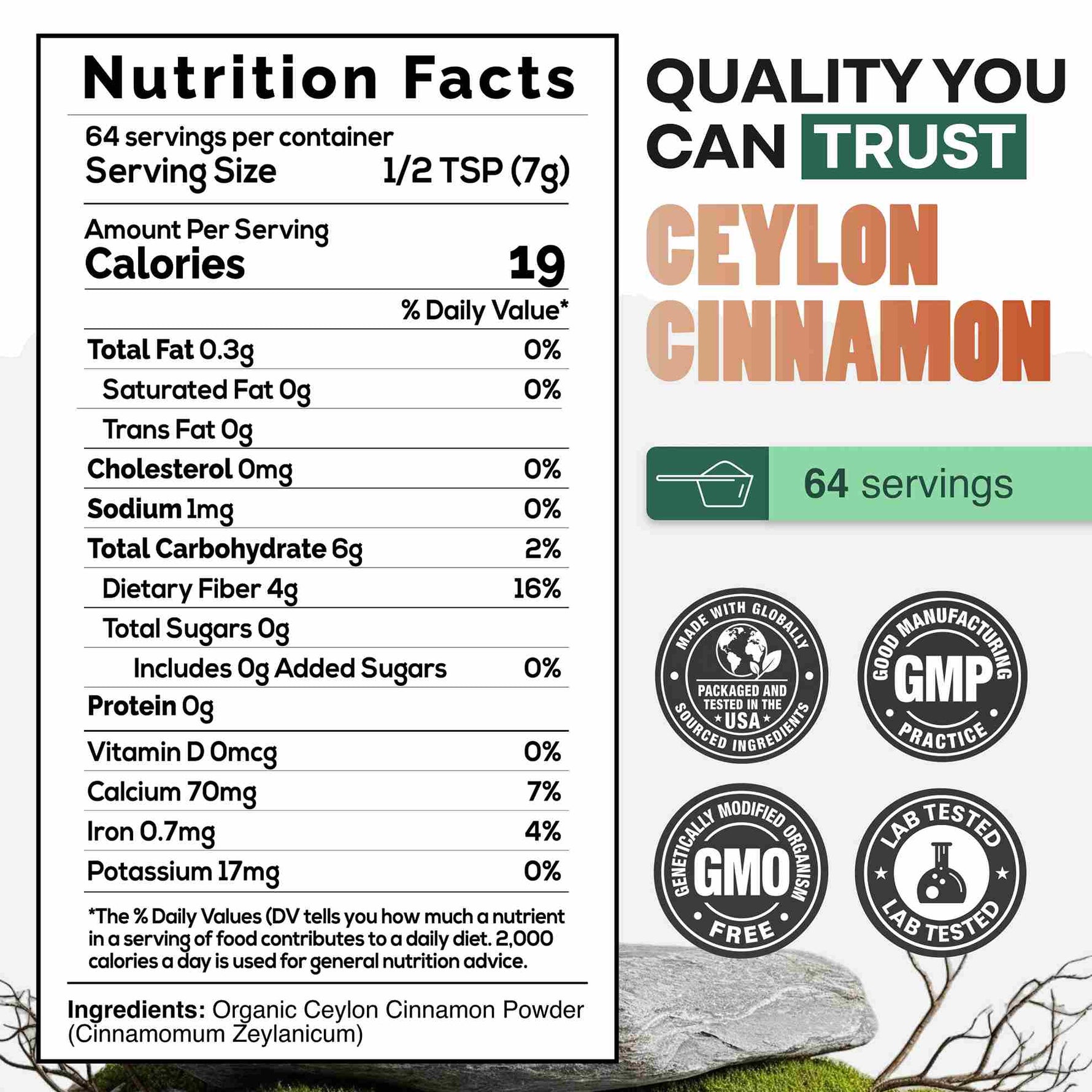 Ceylon Cinnamon Powder Organic, 64 servings