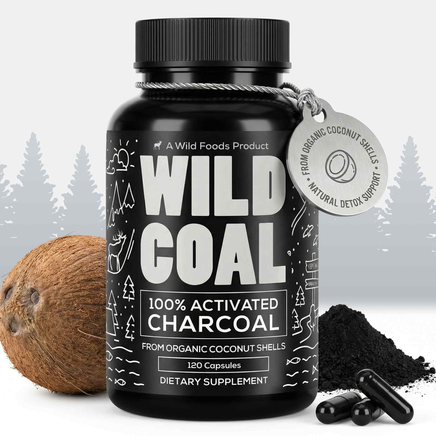 Activated Charcoal Capsules, 60 servings - Made from 100% Organic Coconuts