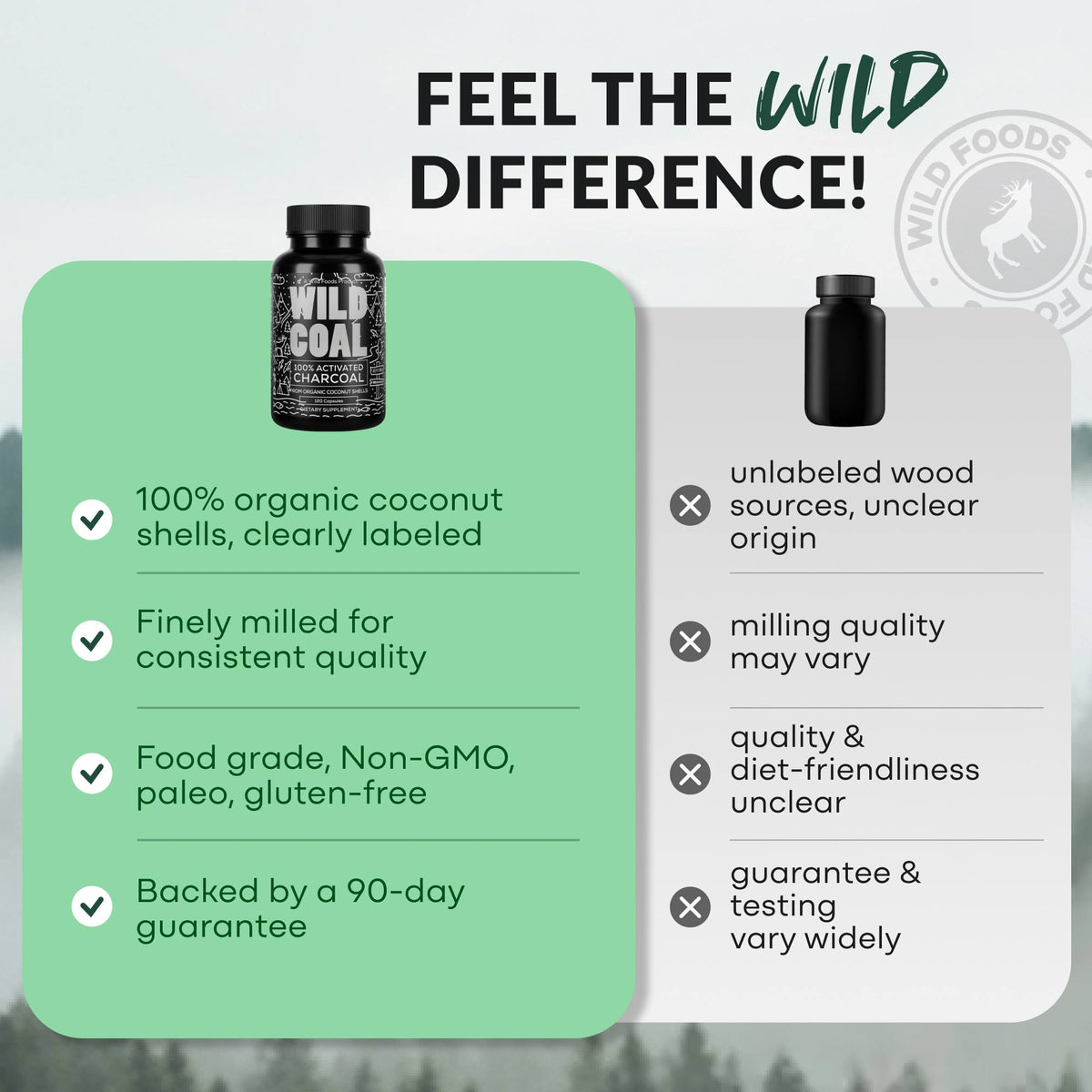 Activated Charcoal Capsules, 60 servings - Made from 100% Organic Coconuts
