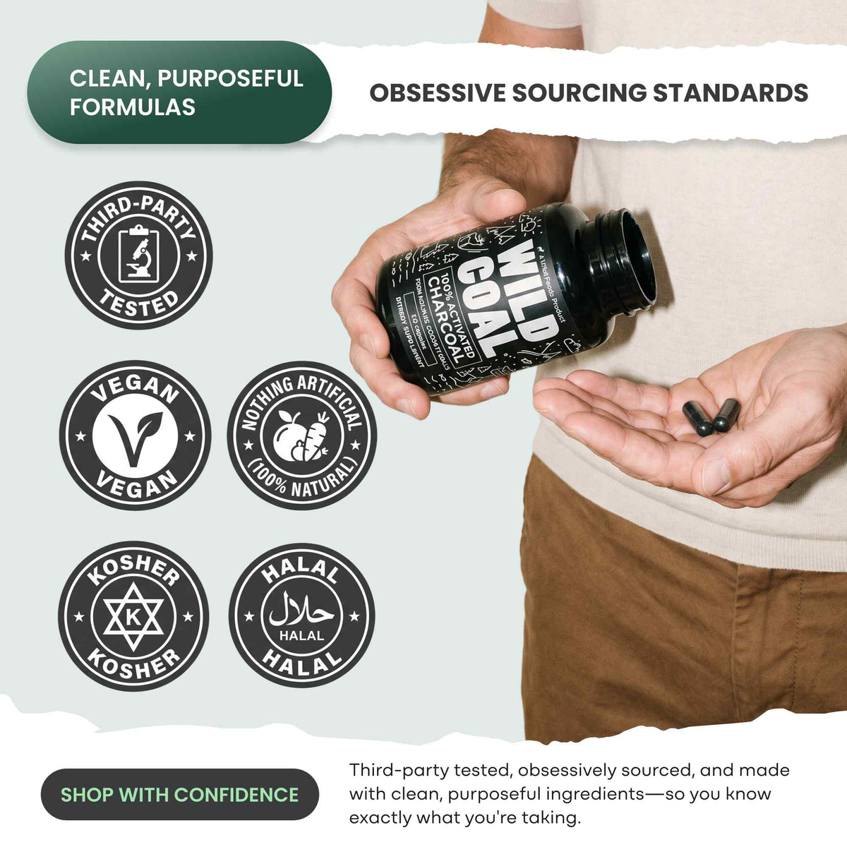 Activated Charcoal Capsules, 60 servings - Made from 100% Organic Coconuts