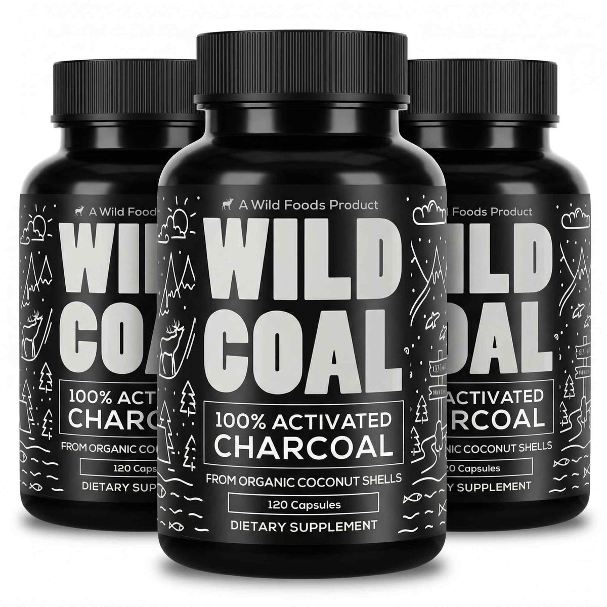 Activated Charcoal Capsules, 60 servings - Made from 100% Organic Coconuts