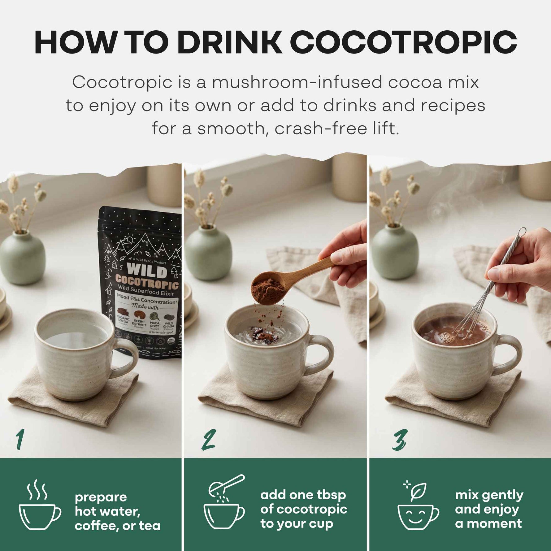 CocoTropic, 32 servings – Organic Mushroom Mix for Energy & Focus