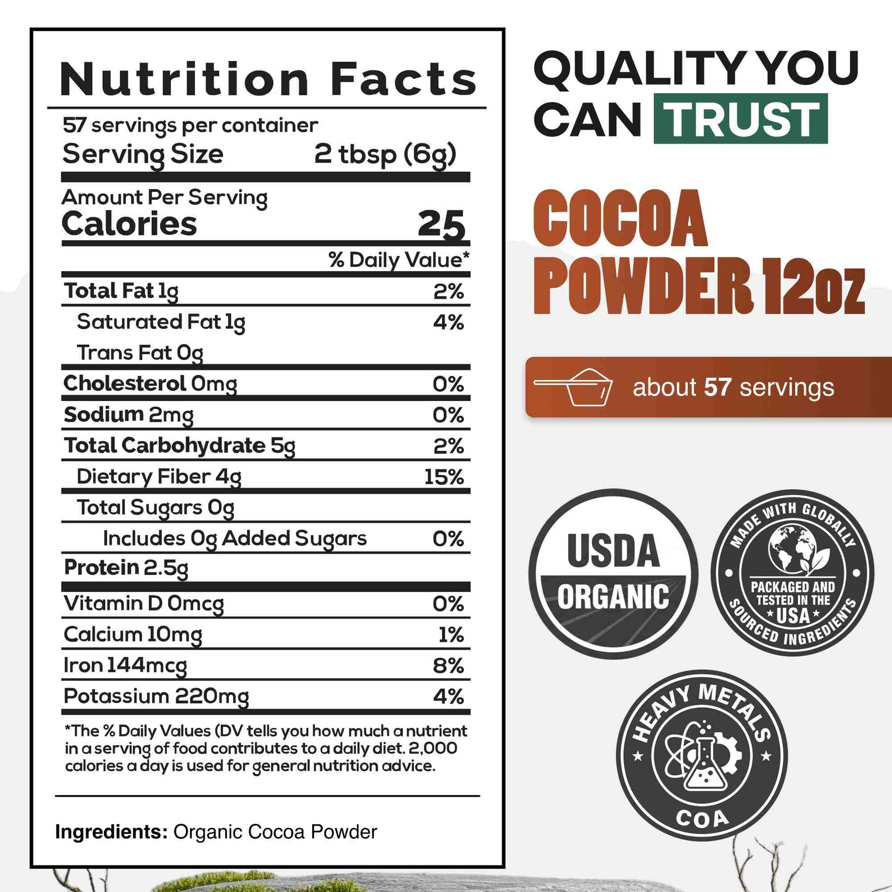 Cocoa Powder, 57 servings - Single-Origin Antioxidant