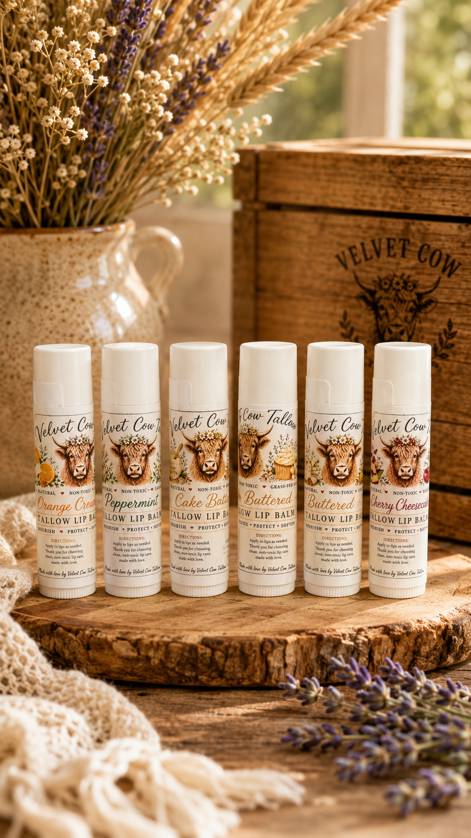 Grass Fed Tallow Lip Balm, Natural Lip Moisturizer, Organic Hydrating Chapstick, Non-Toxic Lip Care
