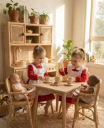 Montessori-Style Rattan Play Kitchen | Natural Pretend Play Station with Storage