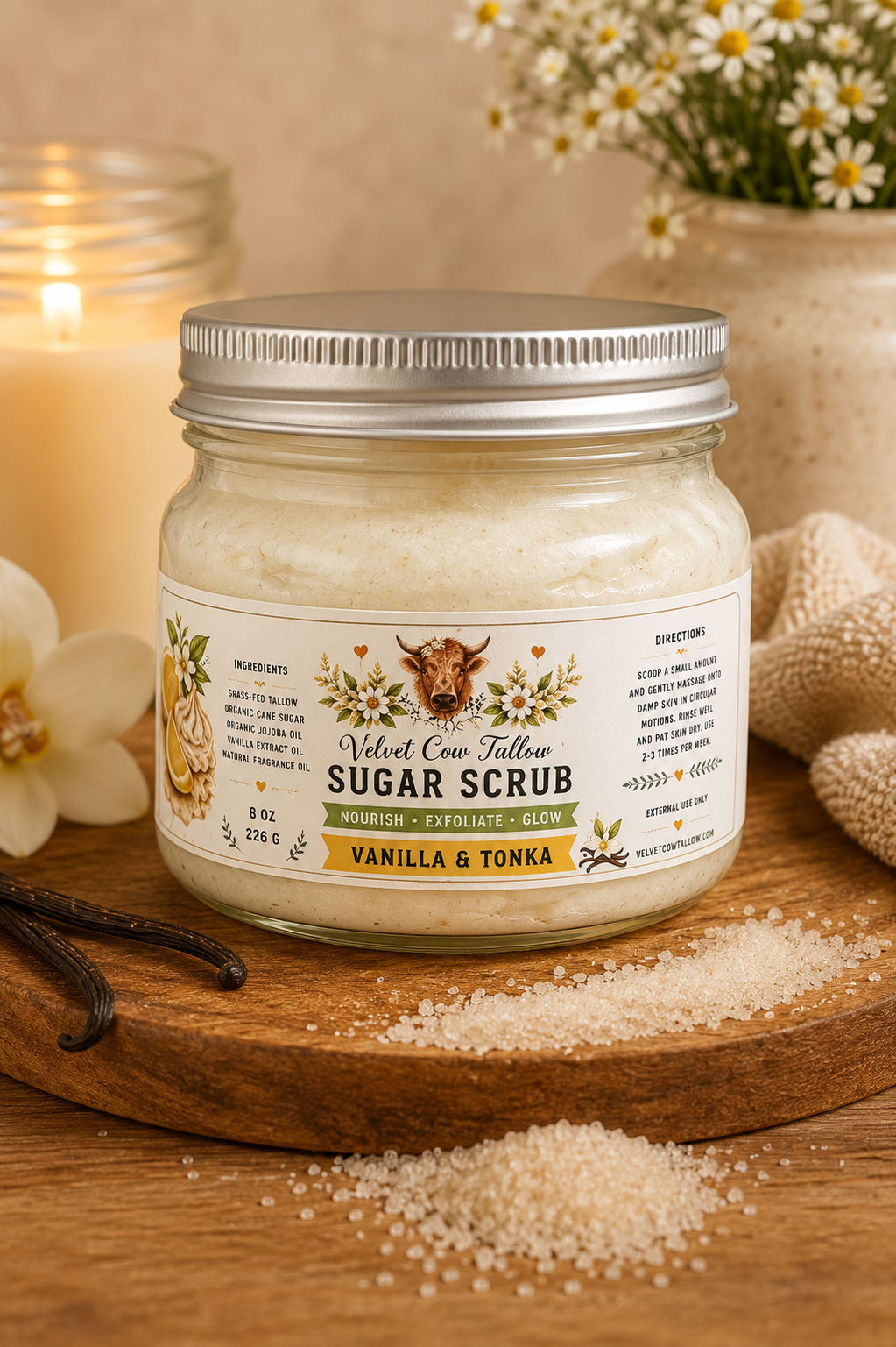 Organic Sugar-Scrub Exfoliating Body Scrub Moisturizing, All-Natural Skincare  Glowing  Smooth Skin  Handmade Scrub for Dry dull Skin