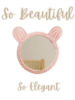 Kids Pink Rattan Teddy Bear Wall Mirror – Baby Girl Nursery & Kids Room Décor Gift