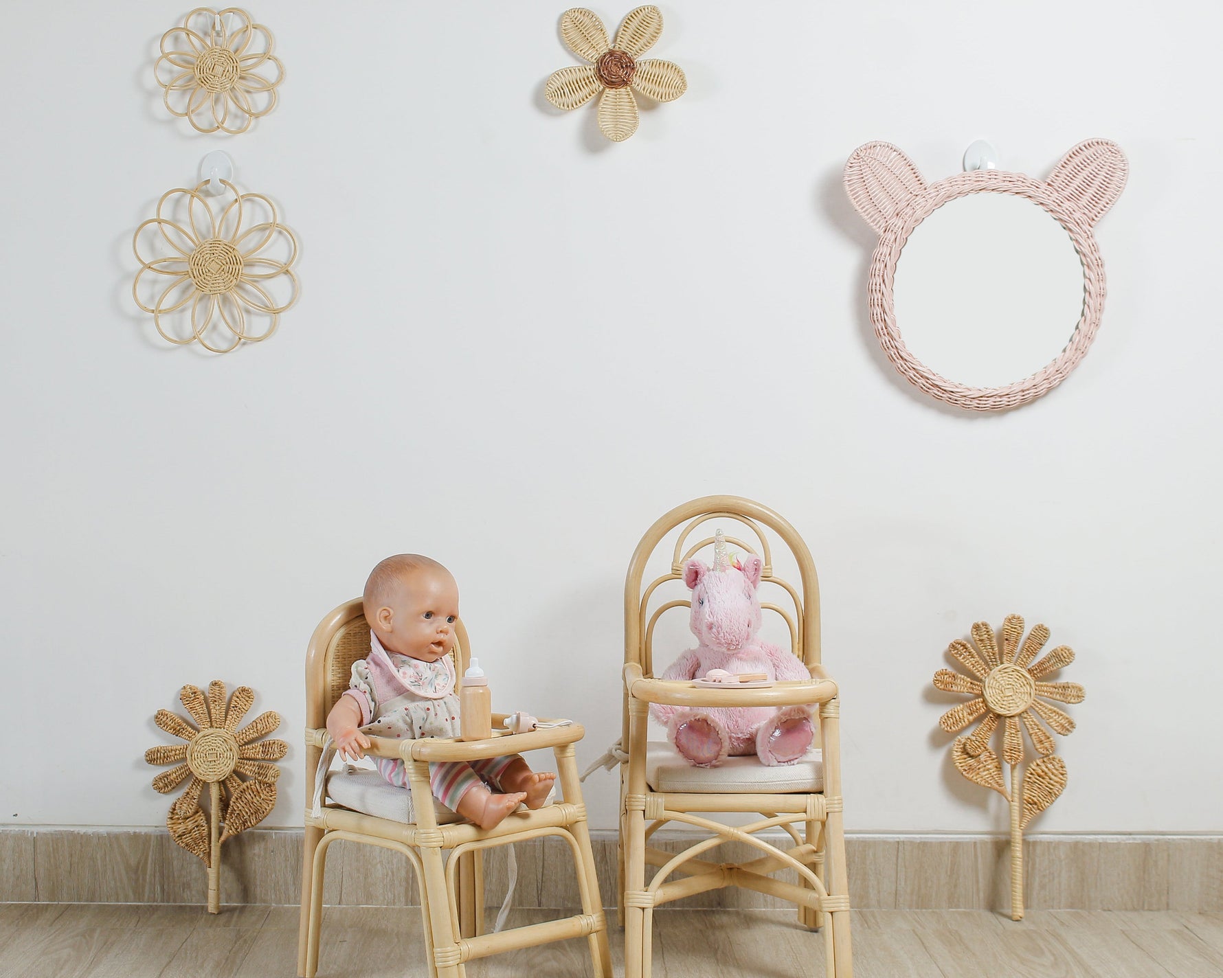 Sweet Bloom Rattan Flower Wall Art – Cute Boho Nursery & Girls Room Decor