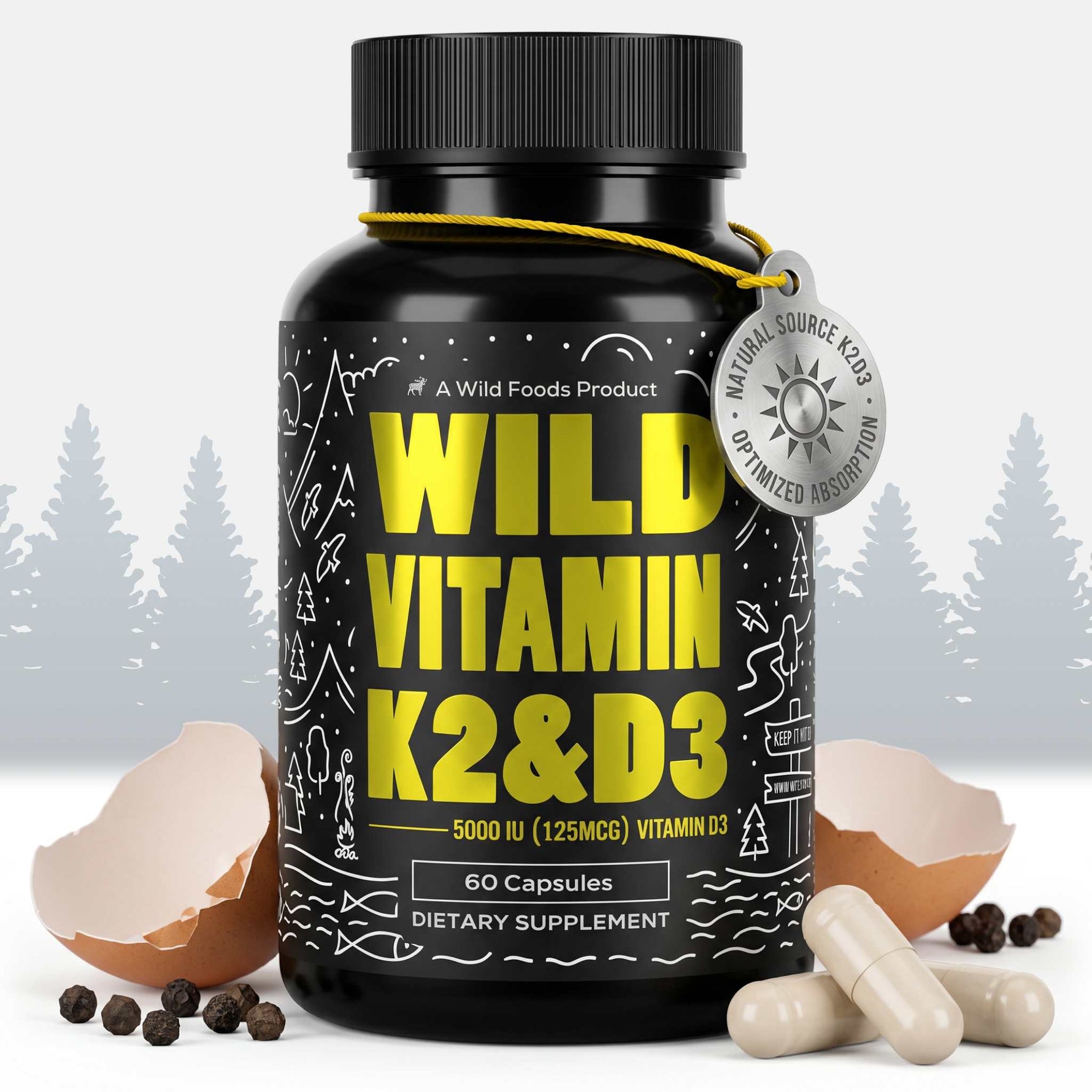 Vitamin K2 (MK-7) & Vitamin D3 (5000 IU) & Black Pepper Extract