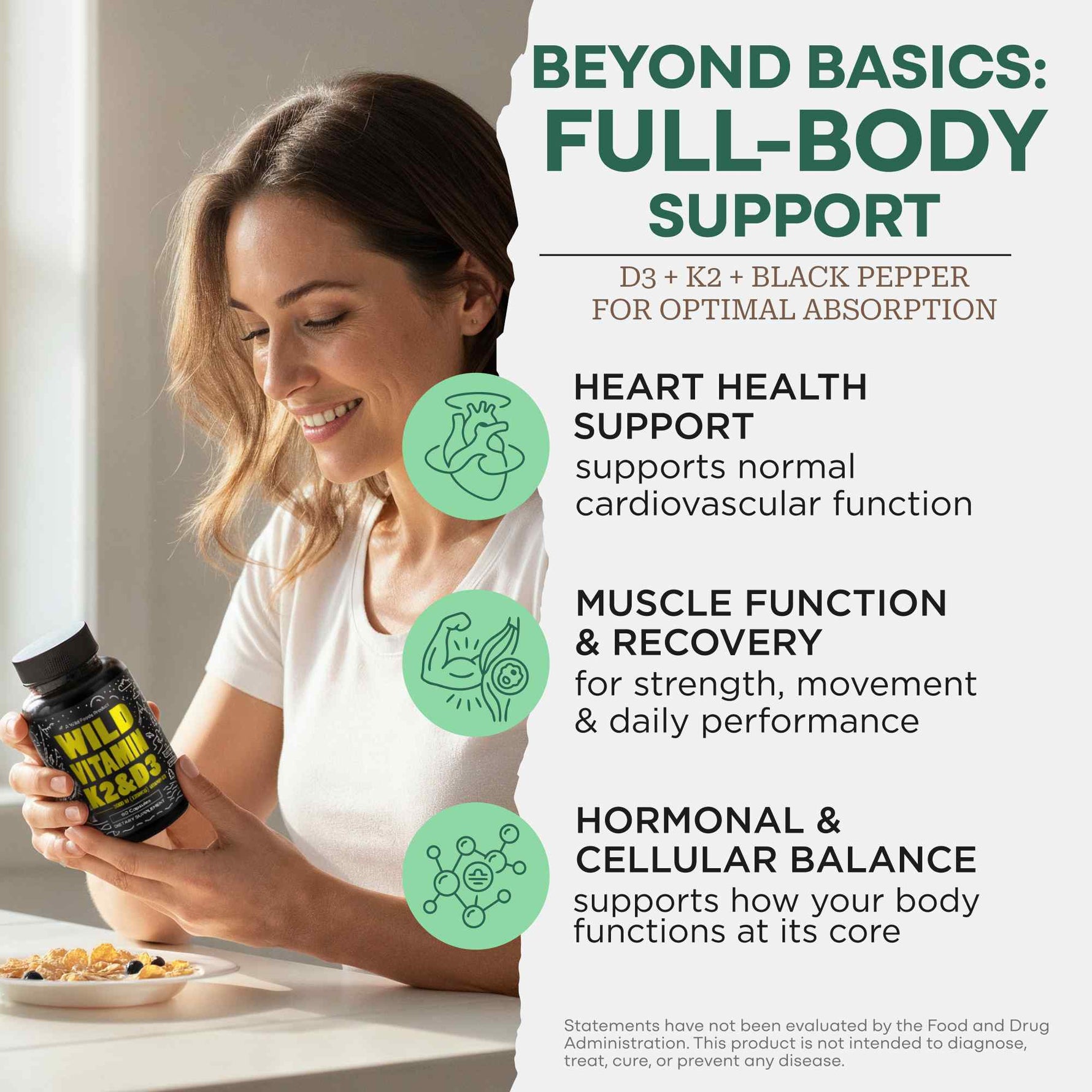 Vitamin K2 (MK-7) & Vitamin D3 (5000 IU) & Black Pepper Extract