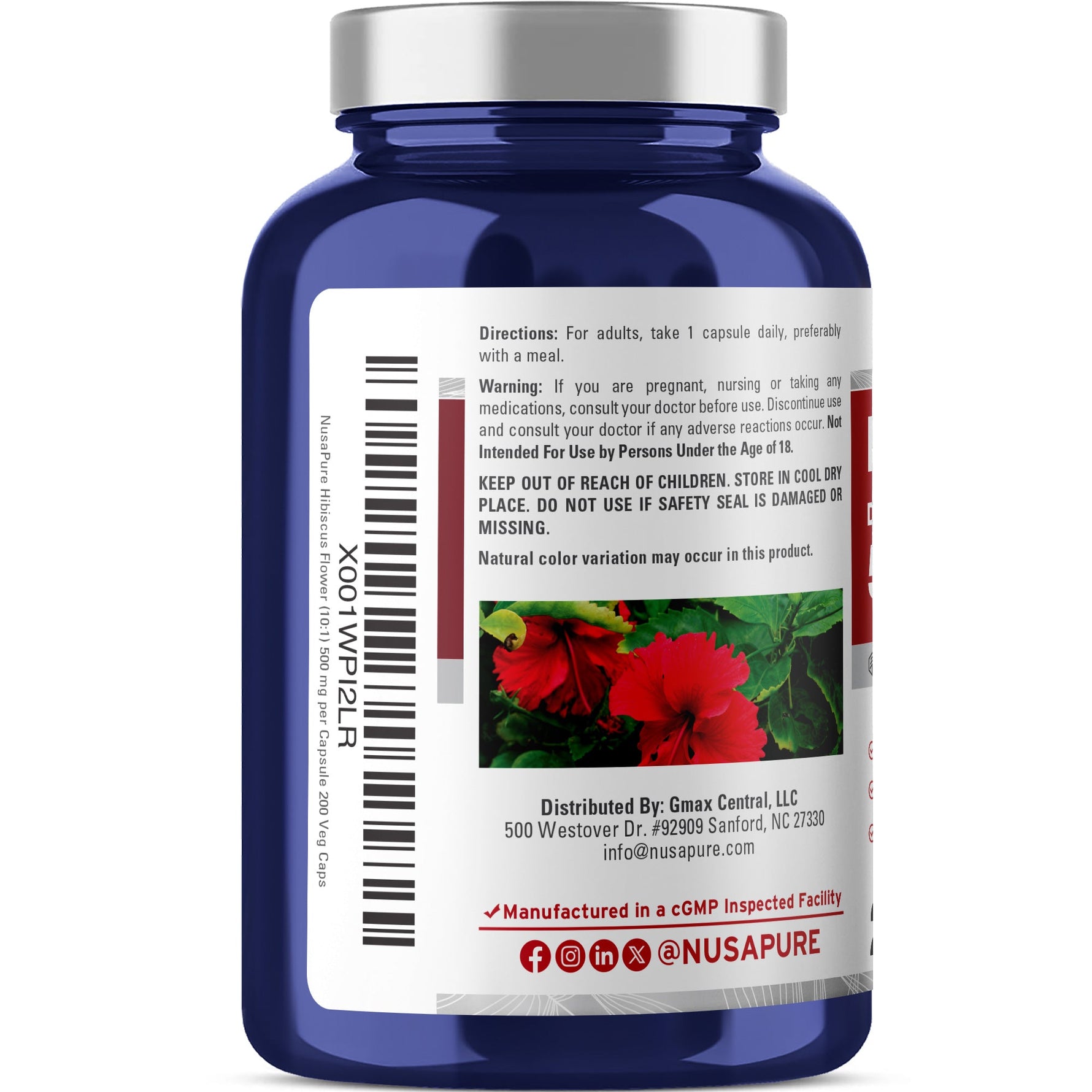 NusaPure Hibiscus Flower 10:1 Extract, 500 mg 200 Vegetarian Caps (Non-GMO, Vegan)