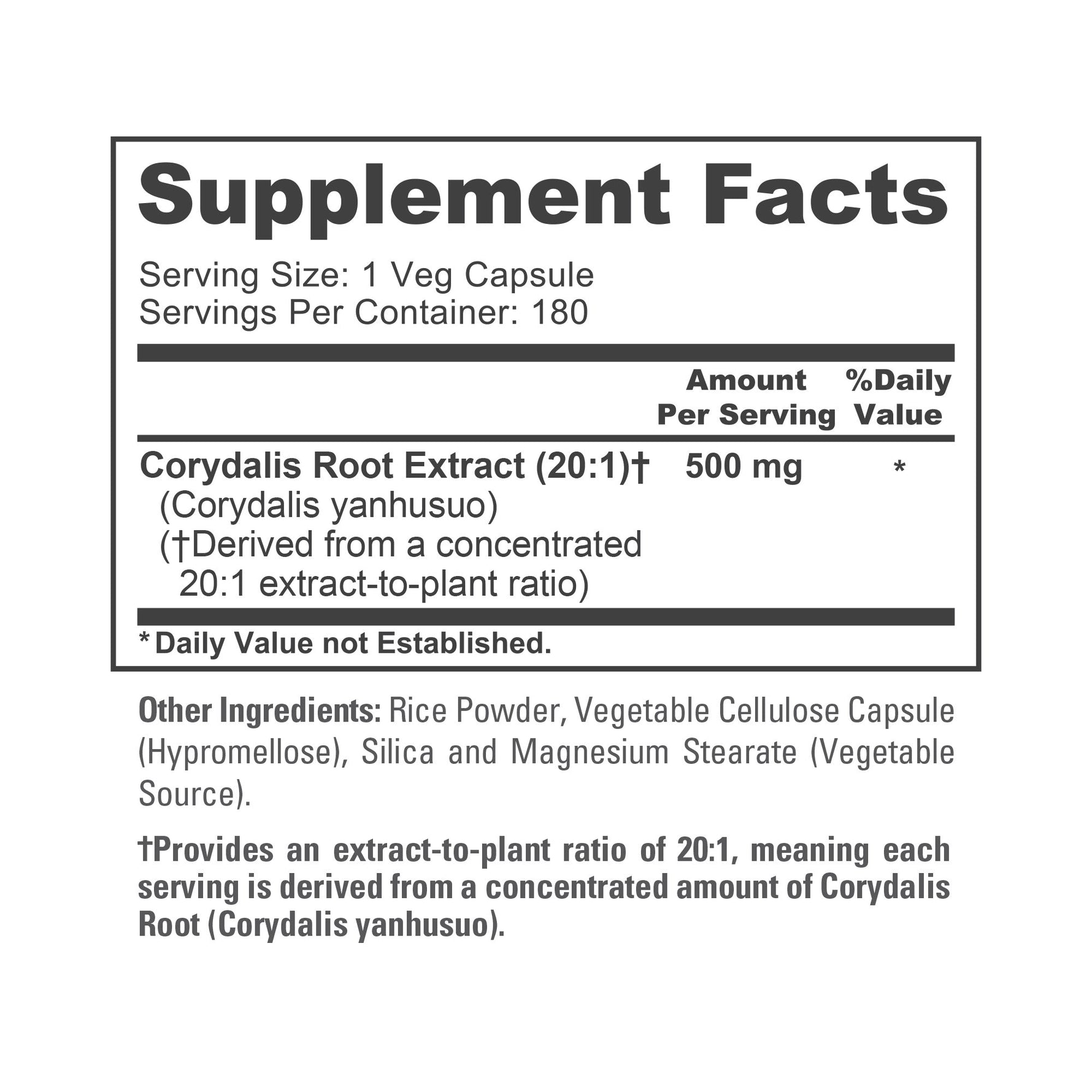 NusaPure Corydalis Root Extract 20:1 - Suitable for Vegetarian/Vegan, Non - GMO - 500 mg - 180 Capsules