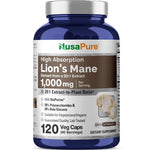 NusaPure Lions Mane 20:1 Extract 1000mg - Made with Organic Lion`s Mane, Bioperine - 30% Polysaccharides - 120 Veggie Caps. Non-GMO, Gluten Free