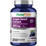 NusaPure Grape Seed Extract 800mg per Caps, 200 Vegan Capsules, Standardized, Non-GMO, Gluten Free, Resveratrol