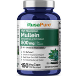 NusaPure Mullein Leaf Capsules 10:1 Extract, 500 mg per Veggie Caps - 150 Count - Verbascum Thapsus (Non-GMO, Vegan) Dietary Supplement