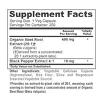 NusaPure Organic Beet Root 20:1 Extract, 400 mg - Black Pepper 4:1 Extract, 10 mg - 200 Veggie caps (Vegan, Non-GMO)