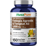 NusaPure Fadogia Agrestis 600mg + Tongkat Ali 400mg - 150 Veggie Caps - Non-GMO, Made in USA, Serving 2 VCaps, BioPerine