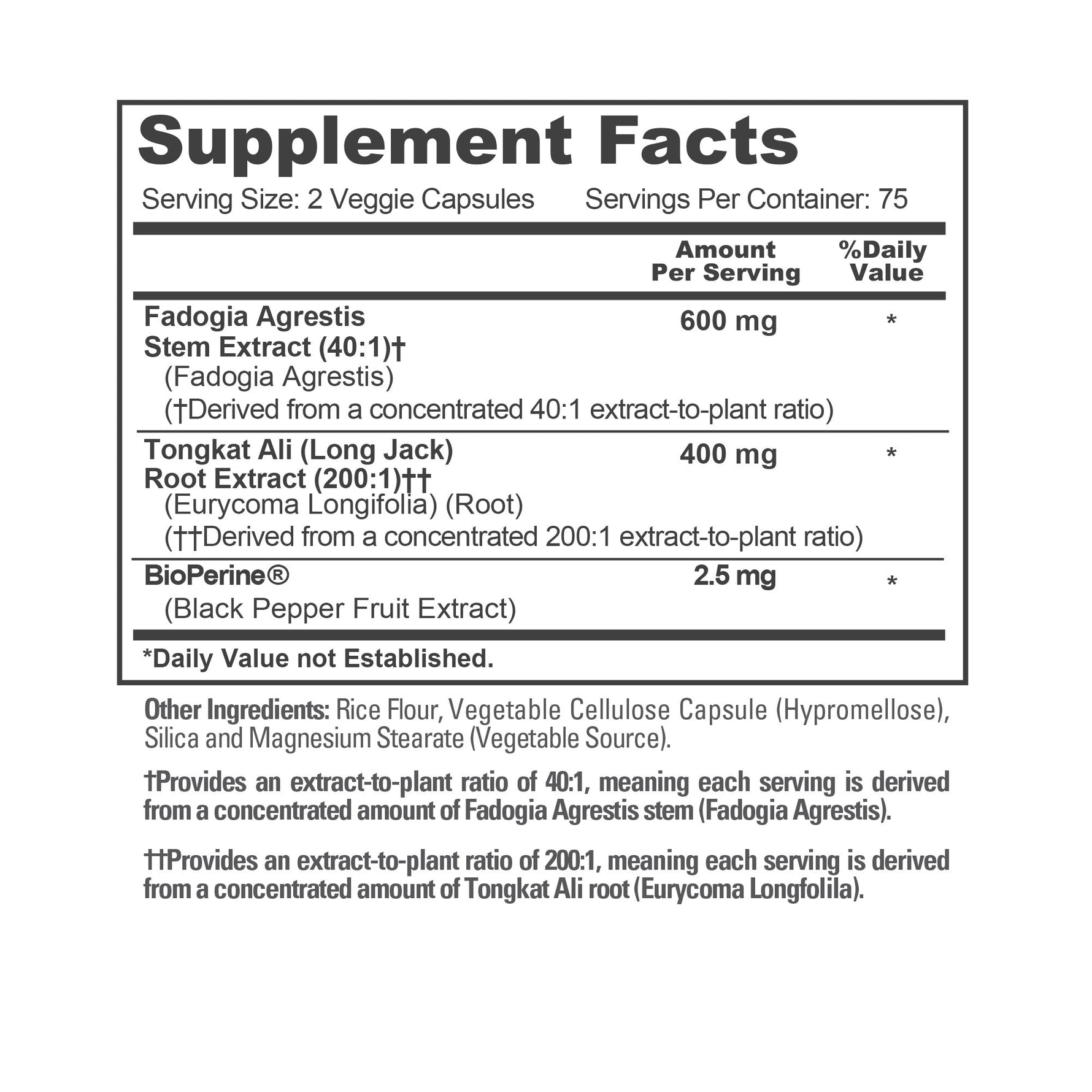 NusaPure Fadogia Agrestis 600mg + Tongkat Ali 400mg - 150 Veggie Caps - Non-GMO, Made in USA, Serving 2 VCaps, BioPerine