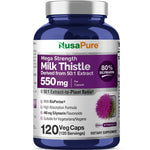 NusaPure Milk Thistle 50:1 Extract, 550 mg 120 Veggie Capsules Non-GMO, Vegan Max Strength - Standardized 80% Silymarin, Bioperine