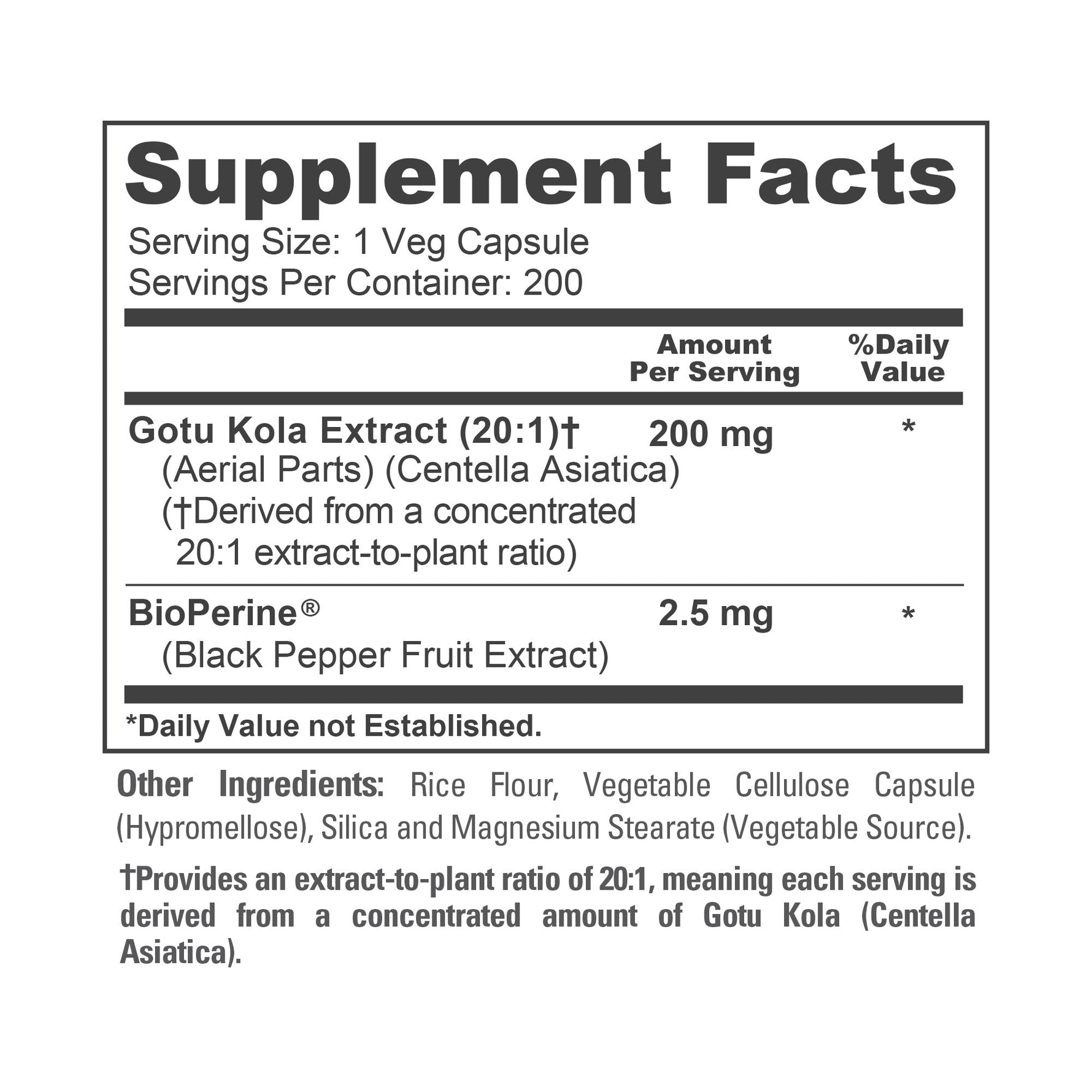 NusaPure Gotu Kola Capsules 20:1 Extract, 200 mg Per Veggie Caps, 200 Count, Non-GMO, Vegan, Bioperine - Traditional Herb Extract