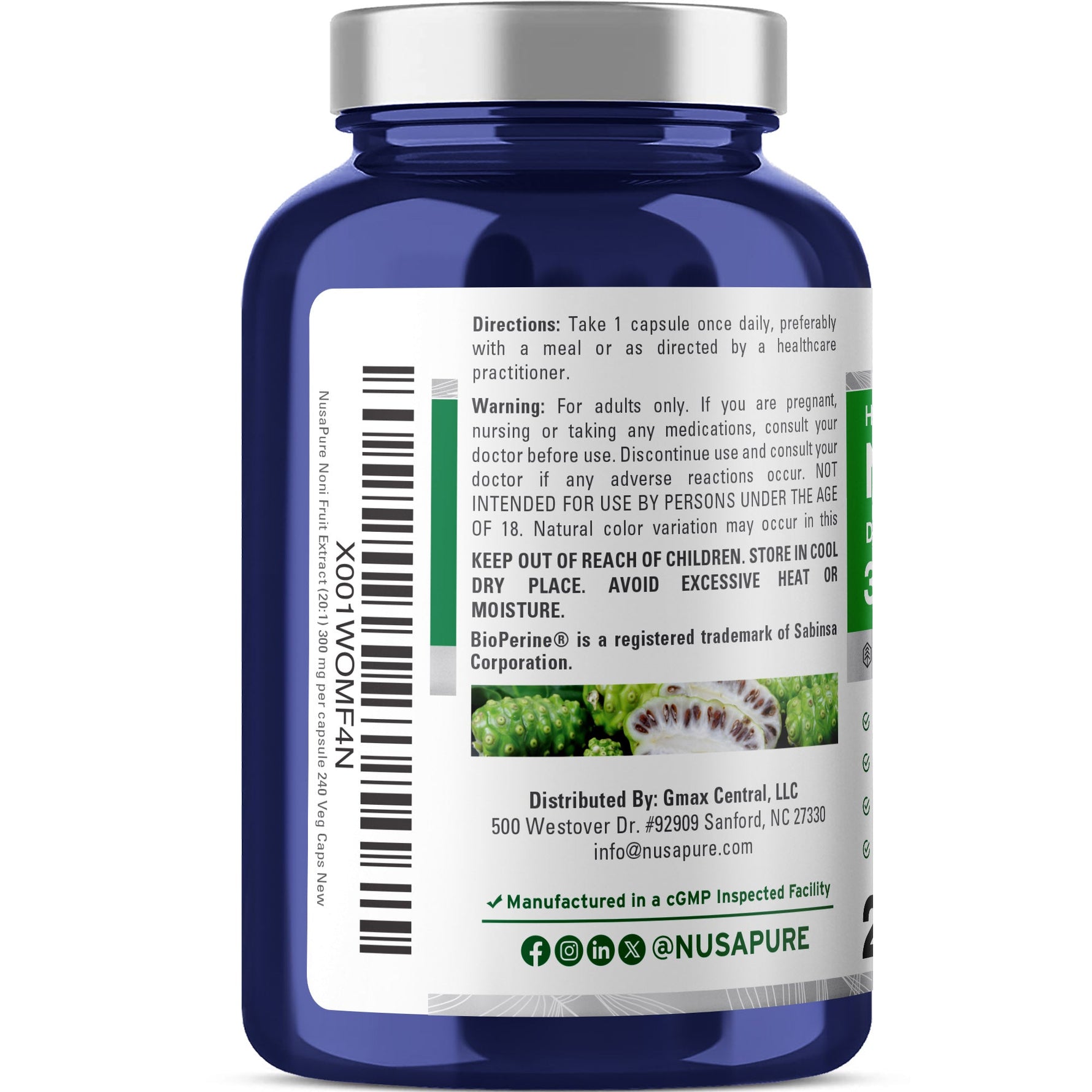 NusaPure Noni Fruit 20:1 Extract, 300 mg 240 Capsules Suitable for Vegetarian/Vegan, Non-GMO
