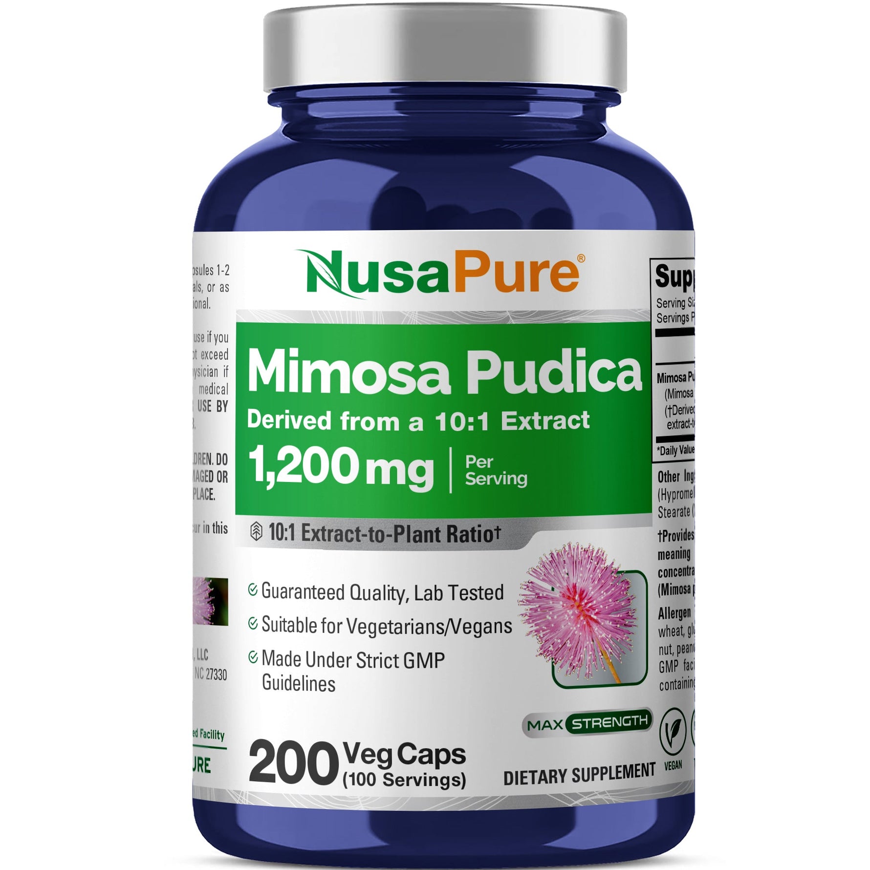 NusaPure Mimosa Pudica Seed 1,200 mg 200 Vegan Capsules (10:1 Extract, Non-GMO, Gluten Free)